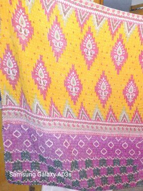 Kantha Quilt Purple Yellow Red 53" x 83" Premium 3 Layer Cotton Handmade K159.